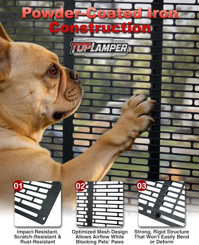 RV Screen Door Protector Heavy Duty Camper Screen Door Guard w/Screw Mount Powder-Coated Pet-Resistant Mesh Prevents Dogs Scratching, Screen Protector for RV Entry Doors (Patent Design)