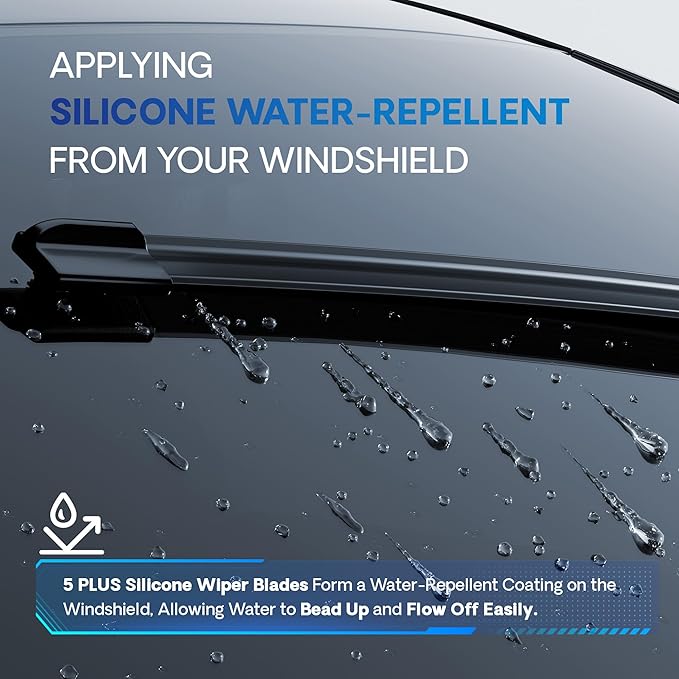 5 PLUS® Silicone 24 and 18 inch windshield wiper blade Replacement For CHEVY Equinox Blazer 2023-2018 Cruze 2015-2011/JEEP Compass 2023-2018/ KIA/NISSAN/MAZDA/LEXUS/Corolla/Terrain AND MORE