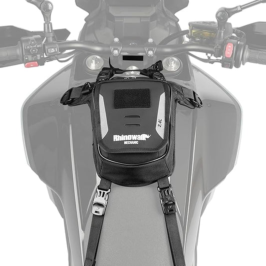 Rhinowalk Motorcycle Fuel Tank Bag – 2.4L Strap-On Motorbike Leg Bag, Chest or Waist Pouch – Water-Resistant with Phone Pocket, Rain Cover, and Adjustable Straps – (without Magnetic)