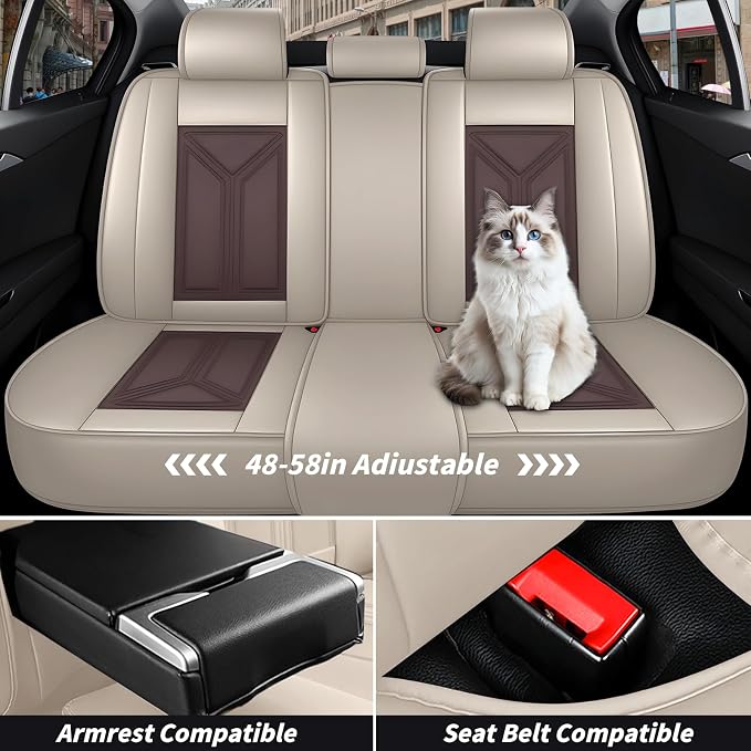 Arazi Fit for 90% of Mercedes-Benz Seat Covers, 360° Full Wrap Original Seat Cover, Waterproof Nappa Leather Seat Covers with Big Space Storage Pocket Seat Protector（5 Seats Luxury, Beige&Brown）