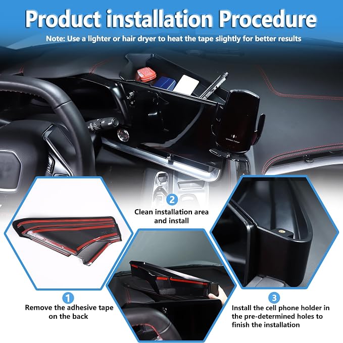 Sekhyna Navigation Screen Back Storage Box Compatible Chevrolet Corvette C8 2020-2025,Dash Organizer Tray,Center Console Phone Insert Auxiliary Storage Tray Interior Accessories (with Phone Mount B)