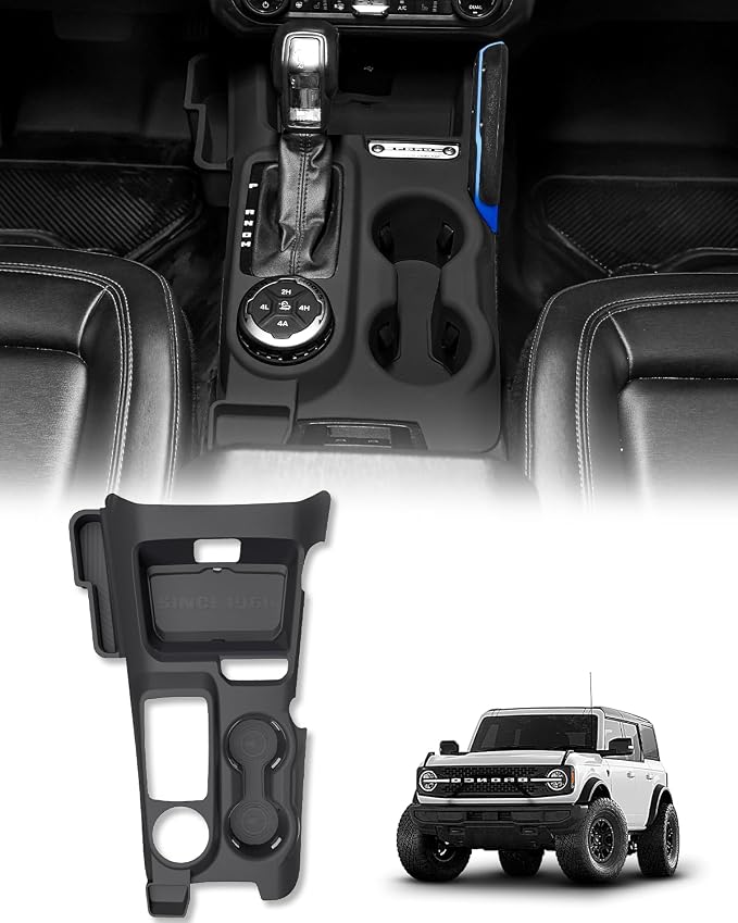 Central Control Storage Box Silicone Non-Slip Mat fit for Ford Bronco 2021-2024 Automatic Transmission 2/4 Door Water Cup Mat Gear Shifter Anti-Scratch Panel Protection Interior Accessories-Black
