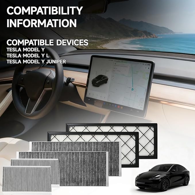 Front Trunk HEPA Carbon Air Filters Kit Fit for Tesla Model Y/Model Y L/Model Y Juniper 2020-2026, HEPA Air Filter *2 HEPA Carbon Filter *2 Cabin Air Filter *2 per Package with Installation Tools