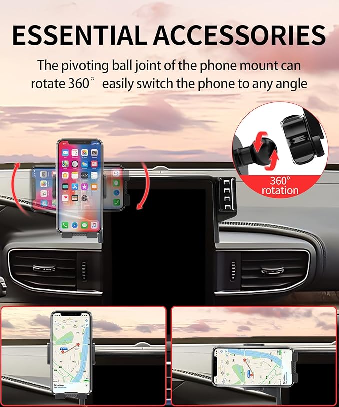 Car Phone Holder for Ford Explorer 2020 2021 2022 2023 2024 Accessories 10.1 Inch Screen Fixed Clip Cell Phone Mount Hands-Free 360 Degree Rotation