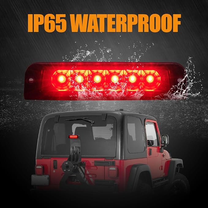Third 3rd Brake Light LED for 1997-2006 Jeep Wrangler, High Mount Rear Brake Lights Assembly for 97-06 Wrangler TJ, Waterproof Center Cab Lamp Stop Light