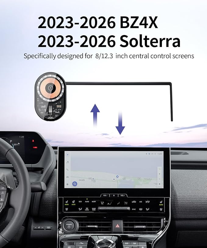 Wireless Charging Car Phone Holder for Toyota BZ4X 2023-2026 / Subaru Solterra 2023-2026, 8/12.3" Screen Fixed Clip, 360° Rotation Car Phone Mount Compatible with MagSafe
