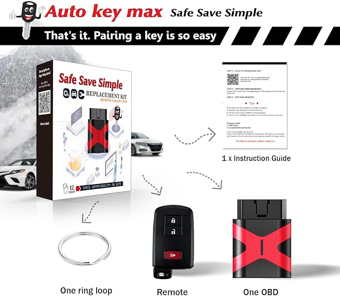 Programmable Keyfob, Replacement Car Keys Fob and DIY Programmer Kit for 2013 2014 2015 2016 2017 RAV4/Camry/Corolla/Tacoma/Tundra Smart Remote HYQ14FBA 281451-0020 (3 BTN Programmer Kit)