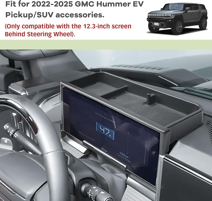 HGWEI Center Console Dashboard Organizer Compatible with 2022 2023 2024 2025 GMC Hummer EV Interior Accessories, Middle Armrest Storage Box 12.3" Dash Holder Insert Tray (Behind Steering Wheel)