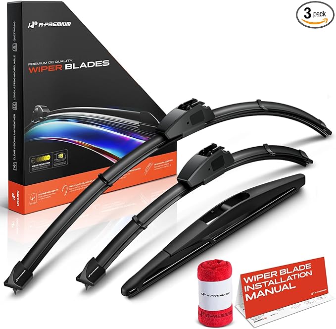 A-Premium 26"+18"+10" Windshield Wiper Blades Compatible with Honda HR-V 2016-2022 - Front Rear Wipers Blade Set for Hook/RL3 Arm Connector, with Wear Indicator & Towel (Pack of 3)
