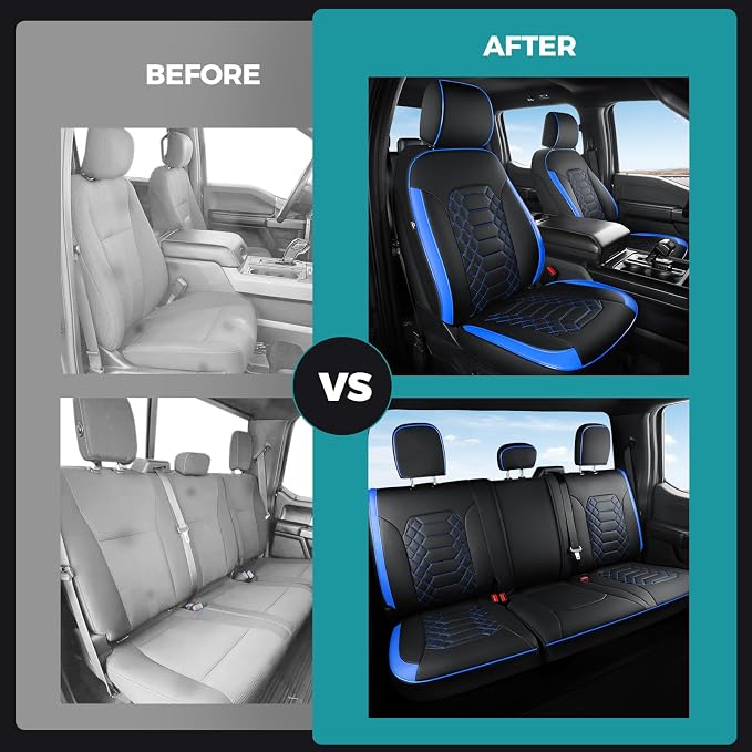Seat Covers for Ford F150 2015-2026 SuperCrew & Ford F250 F350 F450 Super Duty 2017-2026 Crew Cab, Faux Leather Waterproof Pickup Truck Seat Covers (5 Seats) Interior Accessories