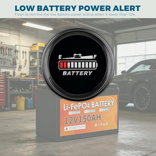 Runleader RL-BI069B LED Battery Level Meter, Low Battery Alert | Works with 12V 24V 36V 48V Trojan Lead Acid GEL AGM Graphene LiFePO4 Lithium Batteries, Fits Golf Cart, Forklift
