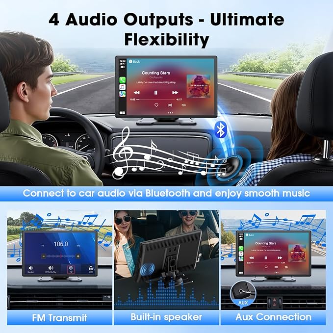 Topexplore Carplay Screen for Car, 9'' Wireless CarPlay & Android Auto- Upgrade Portable Touchscreen with Bluetooth, Mirror Link, Voice Control, Hands-Free Calling,Plug & Play Car Play Screen