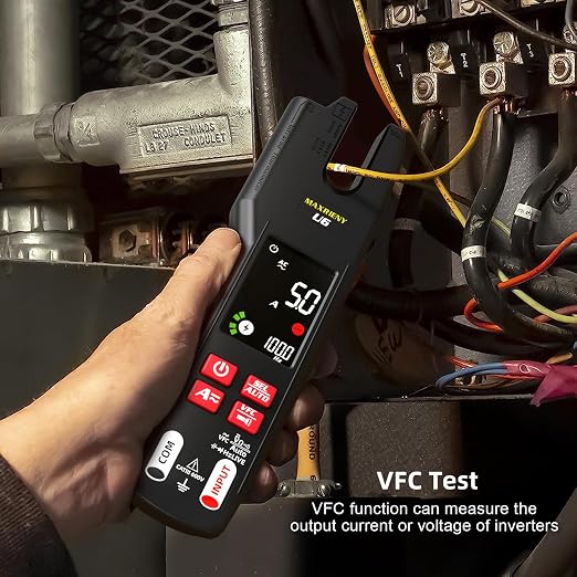 Open Jaw Clamp Meter 600A DC AC Current Smart Digital Electrical Multimeter Tester, Infrared Thermometer with Rechargeable Battery, Measures VFC Capacitance Diode Amp Continuity Voltage Ohm