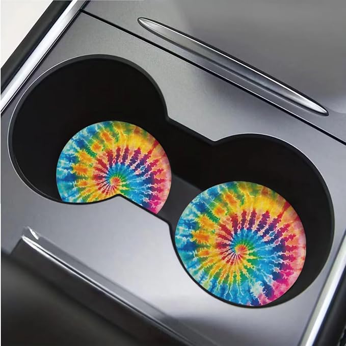 BIGCARJOB 12 Pack Tie Dye Print Car Seat Cover Set for Front and Rear,Hippie Tie Dye Print Car Interior Accessories Full Set Seat Belt Cover,Armrest Pads,Cup Holder Coaster
