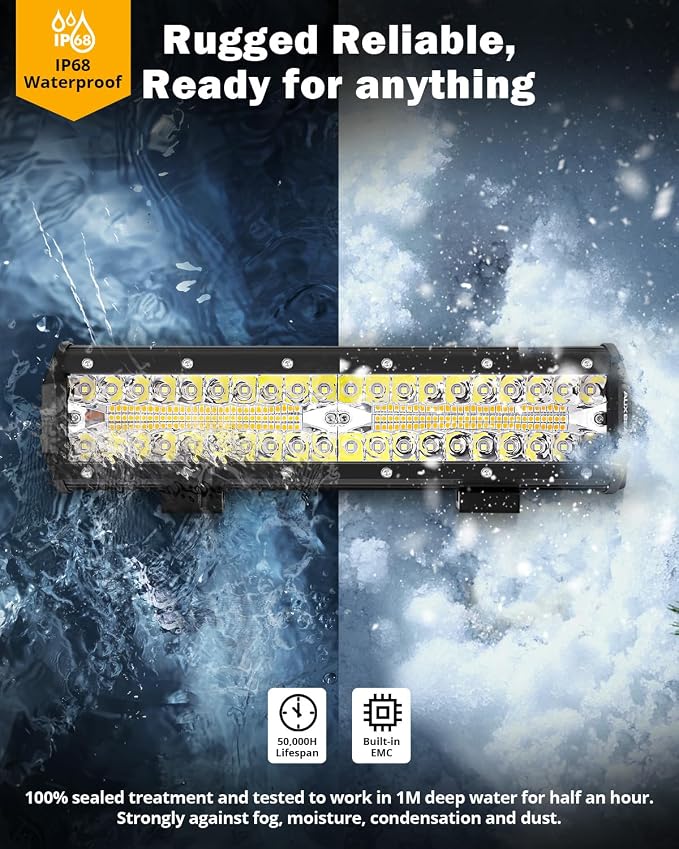 Auxbeam 6 Modes Amber White Series 12-Inch 300W LED Light Bar for Trucks | 6 modes with memory function, Dual-color offroad strobe light, Spot flood combo, Flashing auxiliary fog lamp