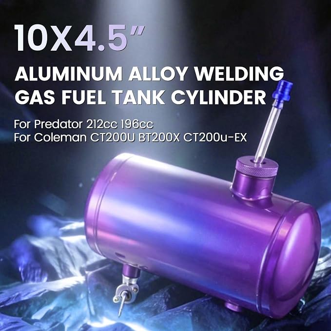 Upgraded 10x4.5" Aluminum alloy welding Gas Fuel Tank Cylinder(Premium Glossy Paint Finish Blue) For Predator 212cc 196cc/6.5HP Go Kart and Gas Mini Bike,For Coleman CT200U BT200X CT200u-ex