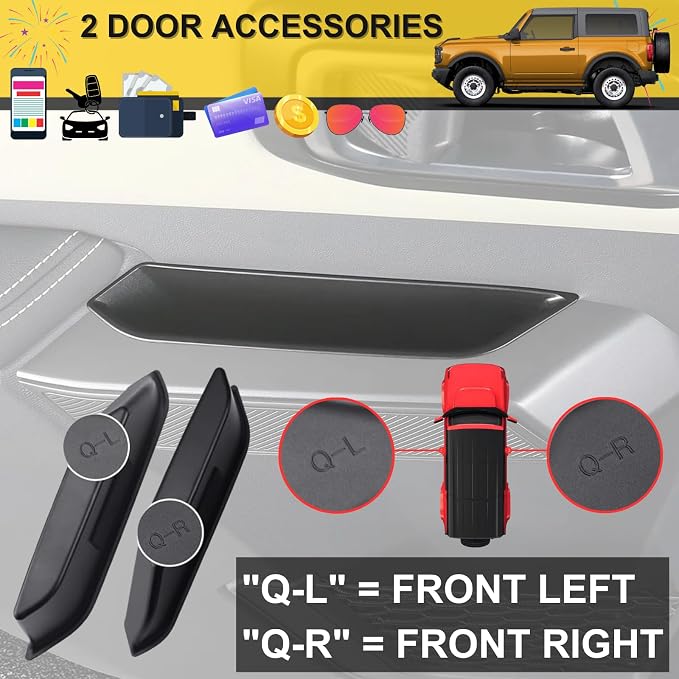 2-Door Handle Storage Compatible with 2025 2024 2023 2022 2021 Ford Bronco Interior Accessories 2 Door Front Grab Handle Pockets Organizer - ABS Plastic (Not for Bronco Sport)