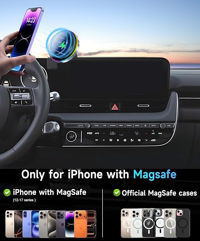 Car Phone Holder for 2022 2023 2024 2025 Hyundai loniq 5 Accessories Apply to 12.3 Inch Touchscreen 15W Fast Wireless Charger Screen Fixed Clip HandsFree Cell Phone Mount 360° Rotation