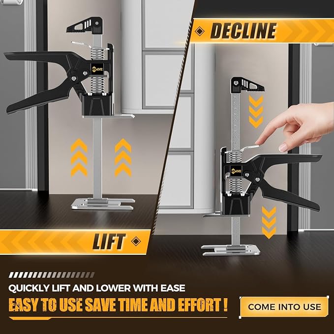 Labor Saving Arm Jack, 12" Furniture Jack & Drywall Lift Tool, Multi-Function Height Adjustment Lever Arm with 330lbs Capacity & 6.7" Lift Range for Wall Tile Locator,Black/White