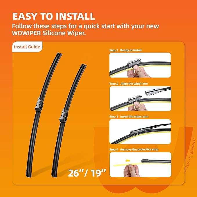 Silicone Wiper Blades 26" + 19" Automotive Replacement Windshield Wiper Blades for Tesla Model 3 2023-2017 Model Y 2022-2020/Volkswagen VW Passat 2021-2016 for Front Windshield(Set of 2)