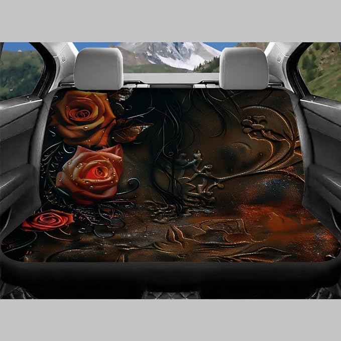 Red Rose Gothic Doll Print Auto Seat Cover Set of 13, Car Front & Back Seat Cover with Steering Wheel Cover, Seat Belt Covers Cup Holder Keychain, Fit for Most Cars SUV