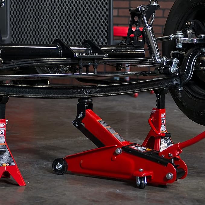 Big RED 2.5 Ton Low Profile Floor Jack, Portable Hydraulic Trolley Floor Service Jack with Blow Mold Carrying Storage Case, Red