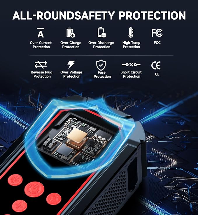 Portable Jump Starter with Air Compressor - 4000A Winter Car Battery Booster for SUVs & Trucks, Road Trip Essential with Tire Inflator & Power Bank for Interstate Travel