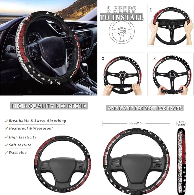 AFPANQZ 250 Years Pattern Car Seat Covers with Front & Rear Full Set with Steering Wheel Cover 15"+Gear Shift Knob Cover+Handbrake Cover+Seat Belt Shoulder Pads+Car Coaster Set of 11