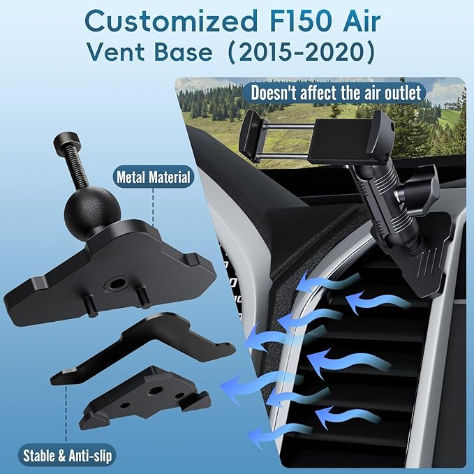 Kaishengyuan Metal Vent Phone Mount Compatible with 2015-2020 Ford F-150, 2017-2021 Super Duty & 2018-2021 Expedition, Car Solid Phone Holder Cellphone Cradles Bracket Stand for All Smartphone