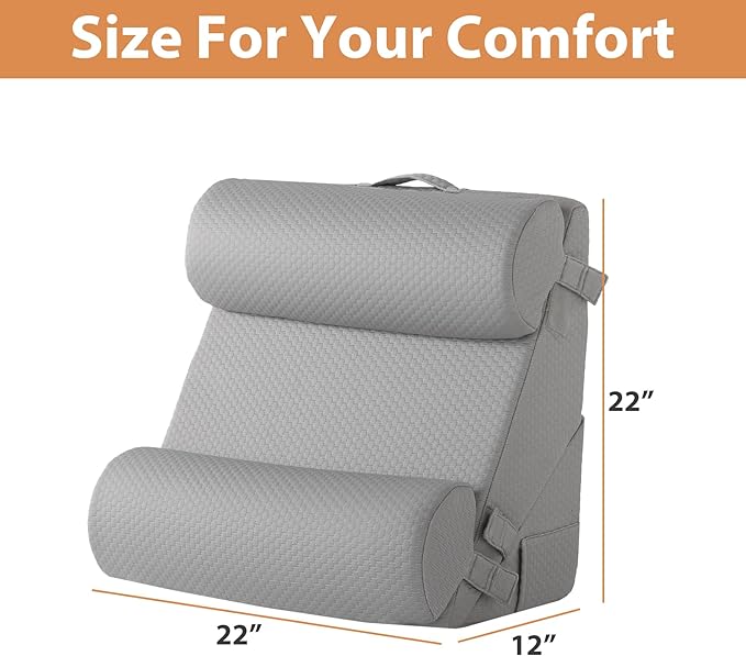 BIEEZZK 4PCS Wedge Pillow Set for After Surgery, Back Pillow for Bed Sitting up, 9&12inch Adjustable Memory Foam Bed Wedges, Pillow Wedge for Acid Reflux, Back Pain Relief, Snoring, Grey