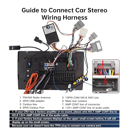 16PIN Car Radio Wire Harness with Canbus Adapter for 2012-2016 Honda CRV 2.0L 2012-2015 Civic Support Steering Wheel Controls, Factory Backup Camera for Aftermarket Android Stereo Head Unit