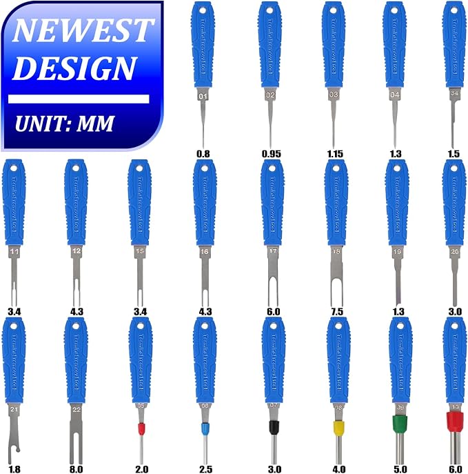 Terminal Removal Tool Kit - 21pcs Electrical Pin Removal Tools Automotive Depinning Tool Kit with Blow-Molded Case for Most Connector, Blue