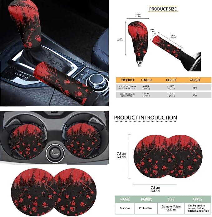 Bloody Hand Print Full Seat Covers for Cars, Universal Decorative Headrest Covers Steering Wheel Cover Safety Belt Pad Armrest Cushion Gear Lever Cover Handbrake Protector, etc