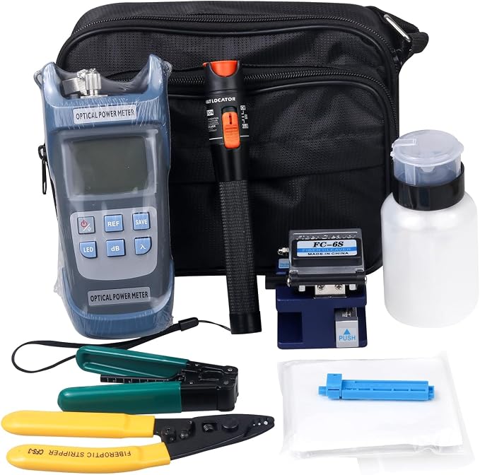 Fiber Termination Kit, 10Km Visual Fault Locator, Fiber Light Meter G710A, Fiber Cleaver F-6S, FTTH Fiber Optic Tool Kit for CATV Engineering