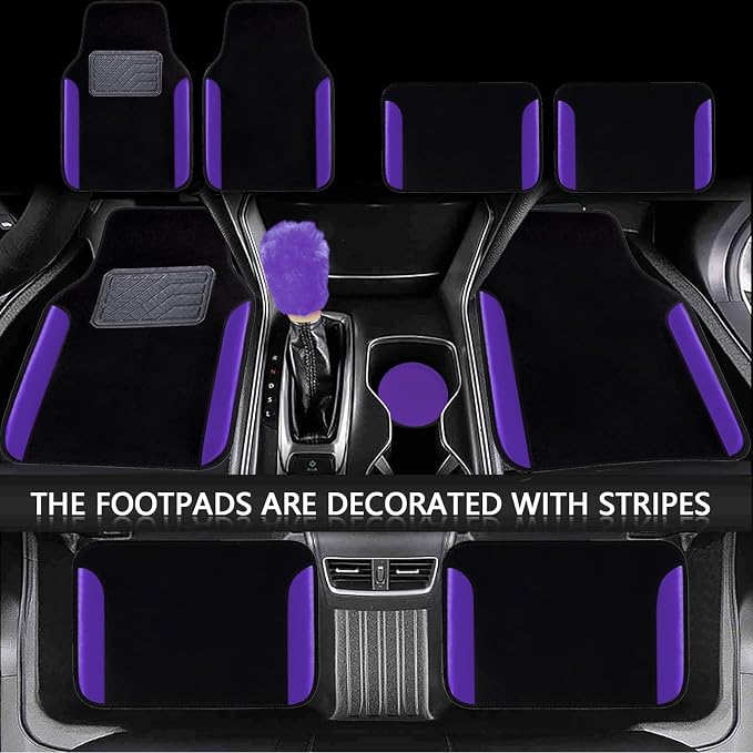 JINGSENCar Seat Cover Full Set for Women with Waterproof Floor Mats,3D Air Mesh Car Seat Cover with 5mm Composite Sponge Inside,Universal Fluffy Steering Wheel Cover,Accessories Full(Purple)