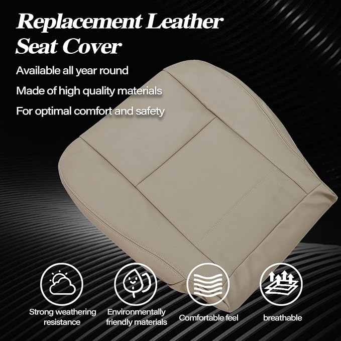 SecosAutoparts Driver & Passenger Bottom & Top Leather Seat Cover Tan & Headrest Cover Compatible with Toyota Sequoia Tundra 2000 2001 2002 2003 2004 2005 2006 2007