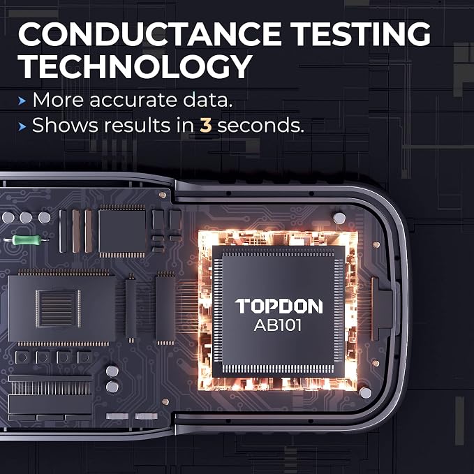 TOPDON AB101 Car Battery Tester 12V Car Battery Load Tester on Cranking Charging Systems, 100-2000 CCA Automotive Alternator Analyzer for Cars/SUVs/Light Trucks with Flooded AGM Gel Types