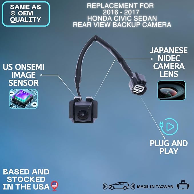 Backup Camera Replaces for 2016 2017 Honda Civic Sedan OE Part # 39530TBAA01 | 39530-TBA-A01