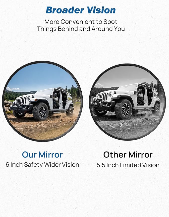 JOYTUTUS Mirrors Doors Off Compatible with 2007-2026 Wrangler JK JKU JL JLU Gladiator JT, Easier Install Door Hinge 6 Inch Mirror, Broad vision No Vibrate & Wobble