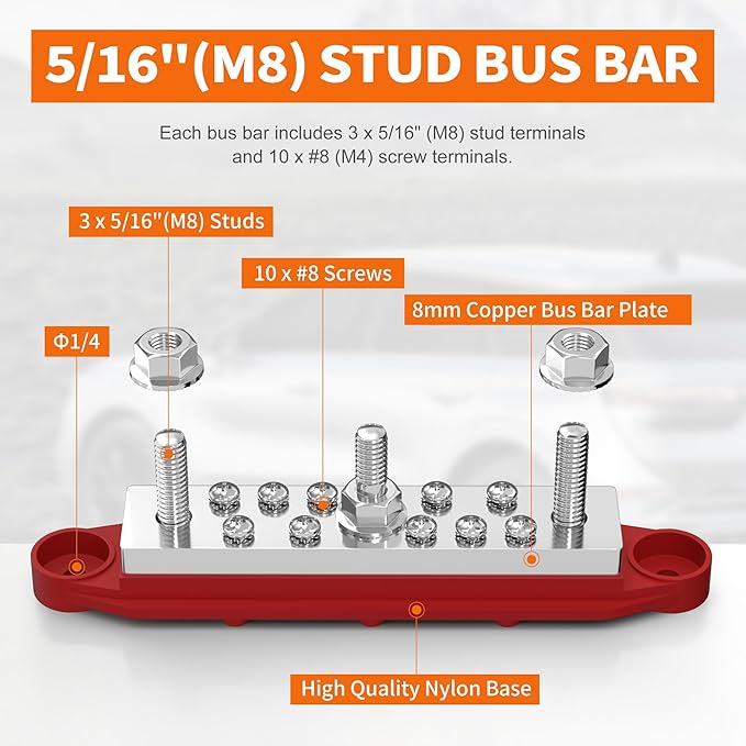 Joinfworld Power Distribution Block 400A Bus Bar 12V 48V with 3 x 5/16"(M8) Studs Marine Bus Bar Terminal Block 12 Volt DC Battery Busbar with Cover - Negative&Positive