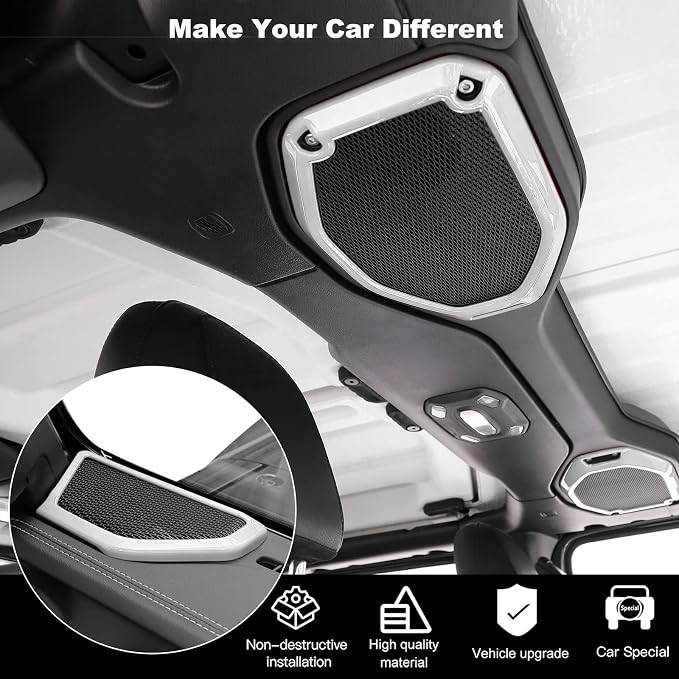 RT-TCZ A Pillar Speaker Trim Cover & Roof Speaker Audio Trim Cover Ring Kit Decoration Interior Accessories for Jeep Wrangler JL JLU & Gladiator JT 2018-2022,White