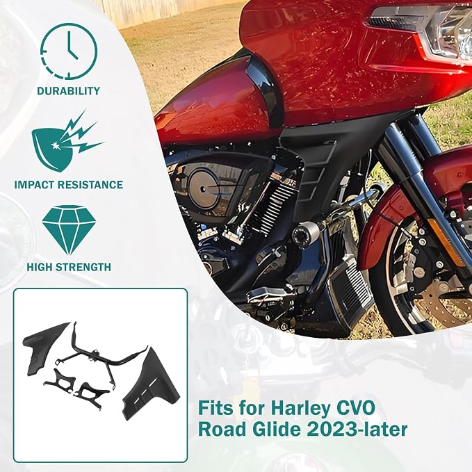 Motorcycle Side Fairing Panel Spoiler Support Brackets Covers Fit for Harley Touring FLTRXSE 2023-later CVO Road Glide ST FLTRXSTSE 2024-2025 (Matte Black)