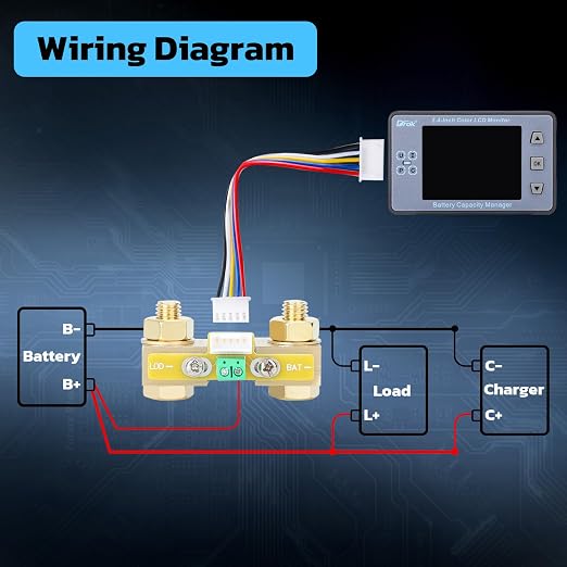 DROK Battery Monitor, DC 8-100V 300A Charge Discharge Split Type Coulometer 12V 24V 36V 48V 60V Coulometer Watt Meter, Capacity Percentage Time Power Voltmeter Ampmeter for RV Solar Panel Golf Cart