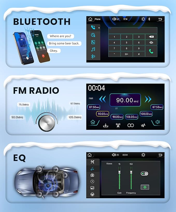 Car Stereo Single Din Wireless Carplay Android Auto 7'' Touch Screen, Rimoody Car Radio Bluetooth support Online Video and Yo-u Tu-be video, FM, EQ, Type-C, AUX, USB-2, Mirror Link, SWC, Backup Camera