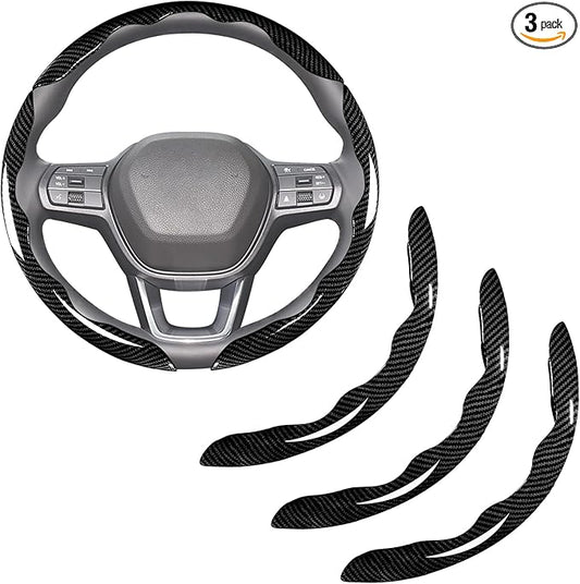 Carbon Fiber Steering Wheel Covers 3 Piece Clip on Steering Wheel Cover (Black)
