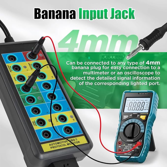 OBD2 Breakout Box Powerful OBDII Protocol Detector Communication/Power/Ground Detection Breakout Box 16-Pin CAN Breakout Box Automotive with OBD2 Scanner Connector, 4mm Banana Jack, 35-inch Cable