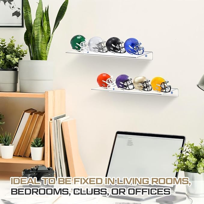 Colingmill Wall Mount Pocket Size Helmet Display Racks 9.84 x 3.15 x 1.06 Inches Acrylic Pocket Size Football Helmet Display Racks 16 Team for Collecting Game Helmets