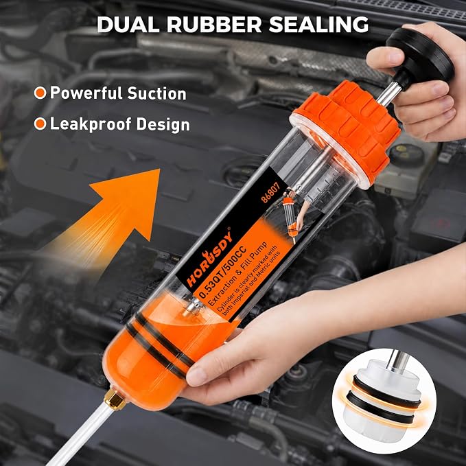 500CC Fluid Extractor and Fill Pump, Manual Oil Syringe Suction Pump with Long Hose and Extension Tubes, Automotive Fluid Transfer Pump for Oil, Brake Fluid, Coolant, Gear Oil, Cars, Boats, Lawn Mower