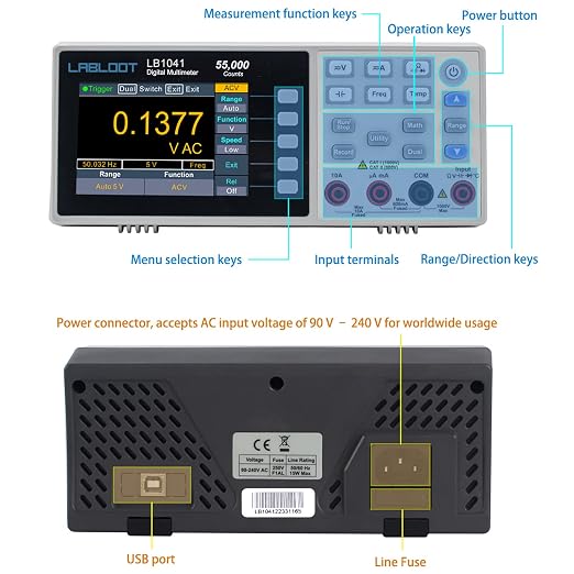 LB1041 Bench Digital Multimeter 55000 Counts DC/AC Voltmeter Ammeter HZ Temp Diode Continuity Tester Desktop Multimeters