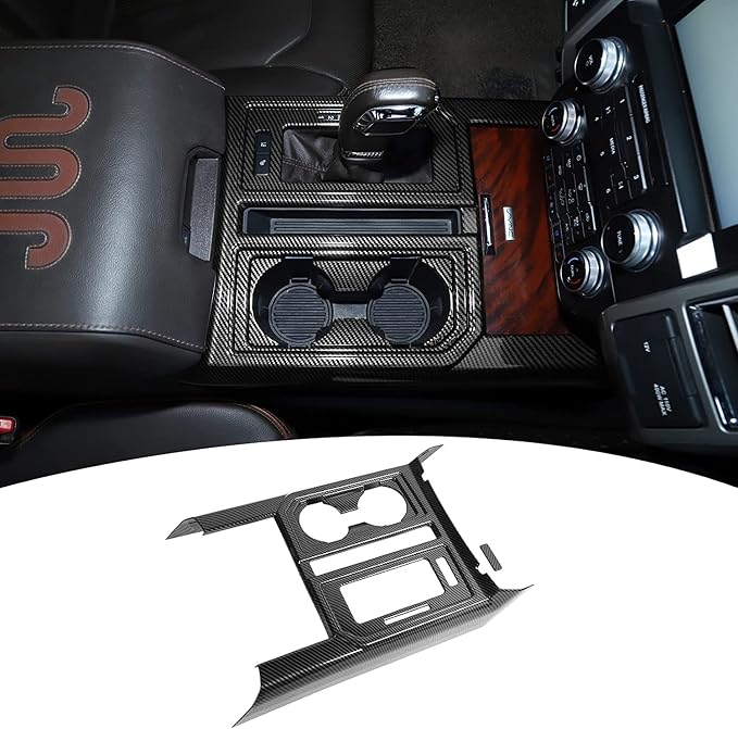 JeCar for F150 Carbon Fiber Interior Center Console Gear Shift Cup Holder Panel Trim Cover for 2015-2020 Ford F150 Interior Accessories